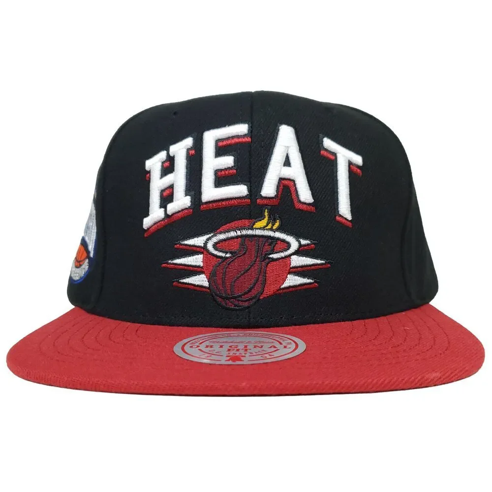 Miami Heat Mitchell & Ness Snapback Hat Cap 3D Logo Side Panel Art Black Red NWT